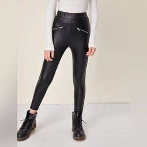 CI SONO Women’s Faux Leather Black Leggings with Zipper Detail Size Large